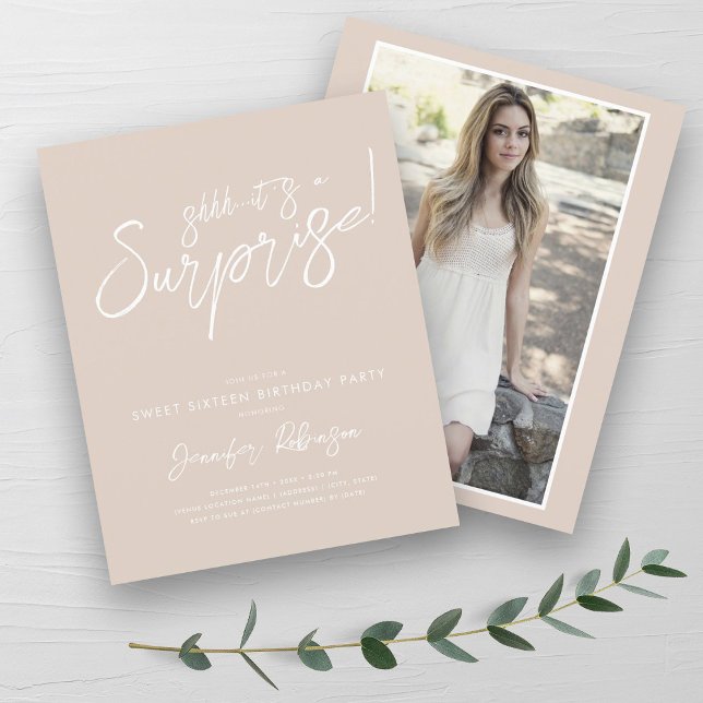 Champanhe Moderno Surpresa Doce 16 Convites (Modern Champagne Surprise Sweet 16 Invites)