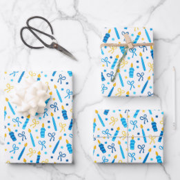 Chanukah Candles Queimando Azul Branco Dourado