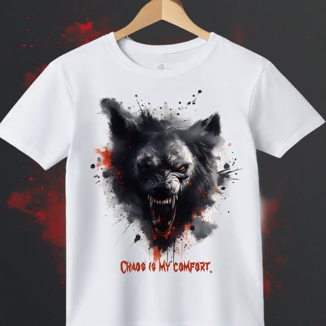 Chaos Is My Comfort | Dark Wolf Grunge Art T-Shirt (Criador carregado)