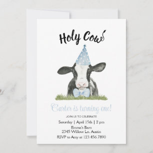 Chapéu da Festa Azul com Vaca com Convite de Impre
