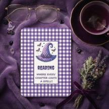 Chapéu de Bruxa de Halloween em Xadrez Roxo e Morc