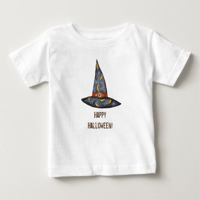 Chapéu de Bruxa, T-Shirt do Bebê do Halloween (Frente)
