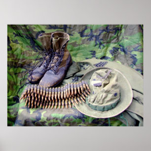 Chapéu de Bush e poster das botas da selva