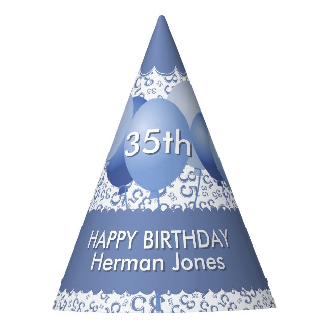 Chapéu De Festa 35.º Aniversário Padrão de Número Aleatório Azul/B (Frente)