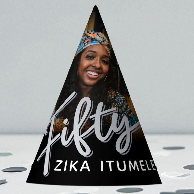 Chapéu De Festa 50º aniversário, prata preto, nome personalizado d (Criador carregado)