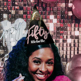 Chapéu De Festa 50.º aniversário - nome cor-de-rosa personalizado