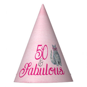 Chapéu De Festa 50 e fabuloso Gato, Rosa e Cinzas, 50º Aniversário