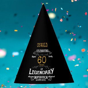 Chapéu De Festa 60.º Aniversário Legendário Retro Dourado Preto