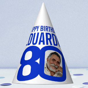 Chapéu De Festa 80 foto de aniversário personalizada azul branco