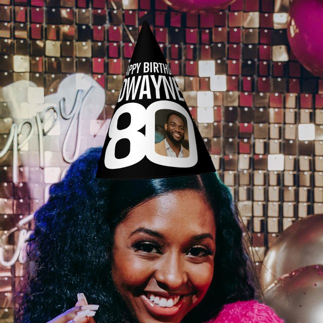 Chapéu De Festa 80 foto de aniversário personalizada branco preto (Criador carregado)