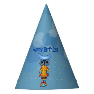 Chapéu De Festa A cabeça azul da coruja bonito da fantasia Eyes a