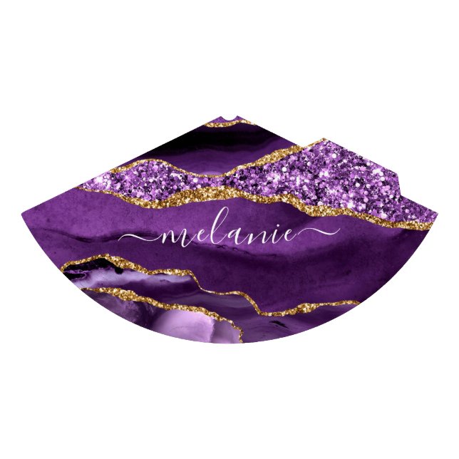 Chapéu De Festa Agate Purple Dourado Glitter Personalizado Name Pa (Frente)