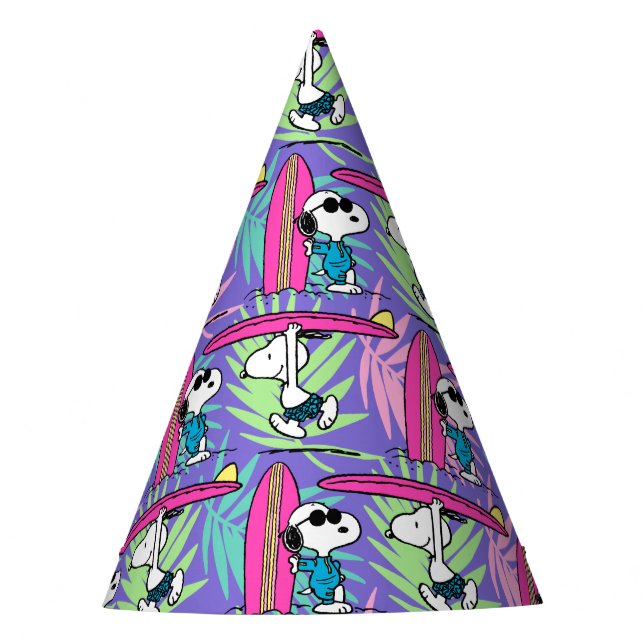 Chapéu De Festa Amendoins | Padrão de Surf Roxo de Snoopy (Frente)