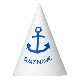 Chapéu De Festa Anchor Azul Nome do seu barco Branco personalizado