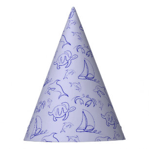 Chapéu De Festa Animais marinhos e padrão de desenho de uma linha