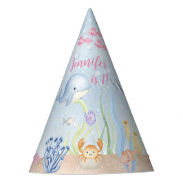 Chapéu De Festa Aniversário de 1 ano da Menina Aquarela Sob o Mar