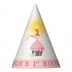 Chapéu De Festa Aniversário de 1 ano da Menina Linda da Cupcake Ro