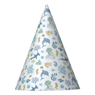 Chapéu De Festa Aniversário de Animais do Oceano Azul