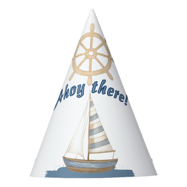 Chapéu De Festa Aniversário de criança náutico | Marinho Azul e Ba (Frente)