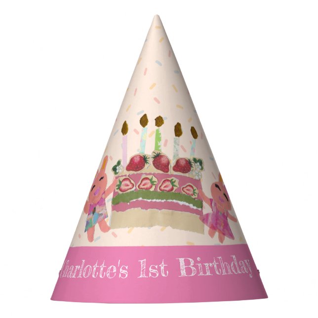 Chapéu De Festa Aniversário de criança rosa Berry Sweet Bunnies (Frente)
