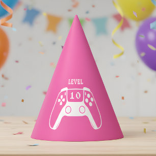 Chapéu De Festa Aniversário de Garota Gamer Rosa Choque
