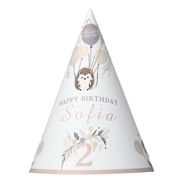Chapéu De Festa Aniversário de Pastel Boho Hedgehog e Balões (Frente)