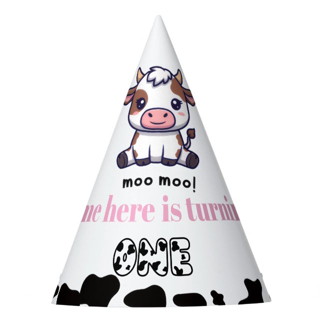 Chapéu De Festa Aniversário de Um Ano com Tema de Vaca (Frente)