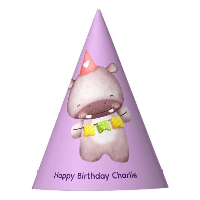 Chapéu De Festa Aniversário do Bebê Hipopótamo de Cor da Água (Frente)