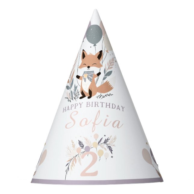 Chapéu De Festa Aniversário do Pastel Boho Fox e Balões (Frente)