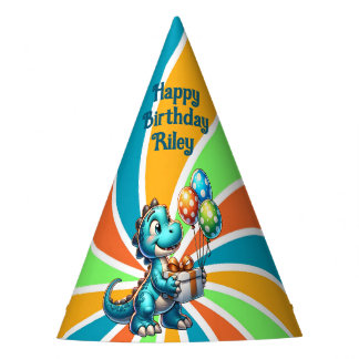 Chapéu De Festa Aniversário Personalizado com Dinossauro e Balões