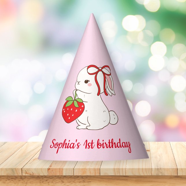 Chapéu De Festa Aniversário Rosa de Bebê Coelho Morango (Criador carregado)