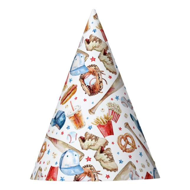 Chapéu De Festa Aquarela de Festa de aniversário de Baseball com A (Frente)