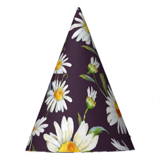 Chapéu De Festa Aquarela de Margarida: Floral Sem Costura Escuro