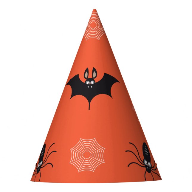 Chapéu De Festa Aranha do Halloween, morcego e padrão cobweb (Frente)