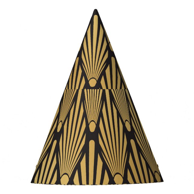 Chapéu De Festa Art Deco Palms: Preto Dourado. (Frente)