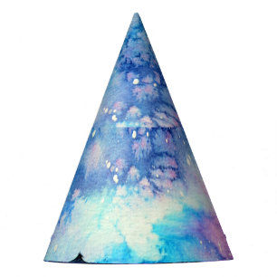 Chapéu De Festa Arte do Espaço de Aquarela: Árvores do Céu Noturno
