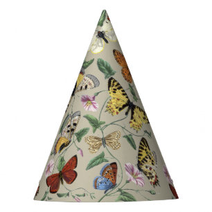 Chapéu De Festa Arte Floral Botânica de Mariposa Borboleta Vintage