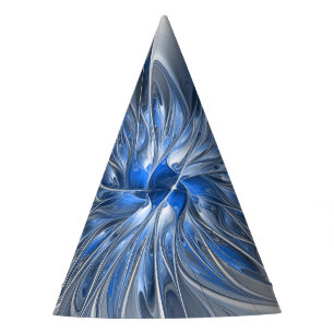 Chapéu De Festa Arte Floral Fractal em Aquarela Azul Cinza Abstrat