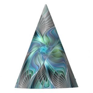Chapéu De Festa Arte fractal de fantasia de borboleta azul verde a