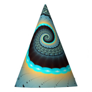 Chapéu De Festa Arte fractal espiral azul turquesa laranja abstrat