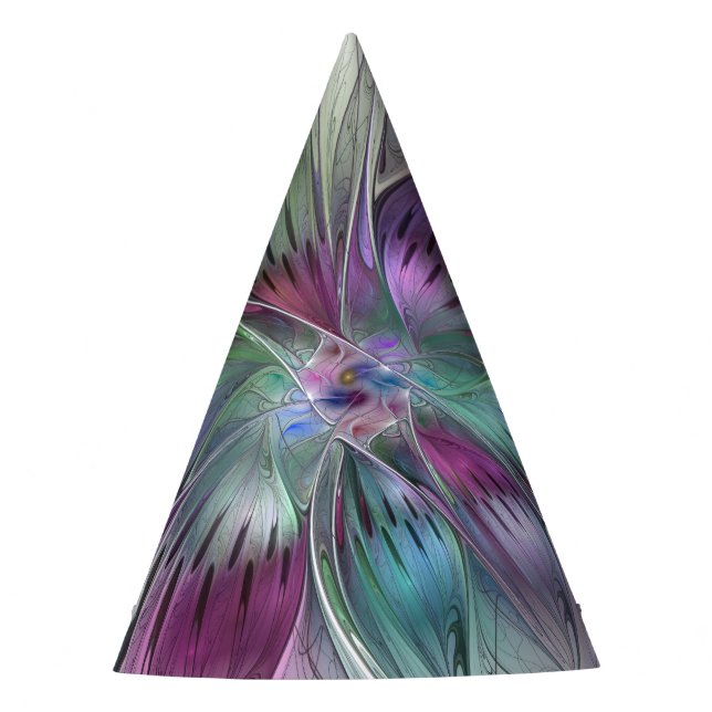 Chapéu De Festa Arte fractal floral moderna abstrata colorida (Frente)