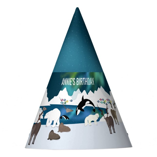 Chapéu De Festa Arte Polar Árctica Reindeer Walrus Orca Narwhal Fo (Frente)