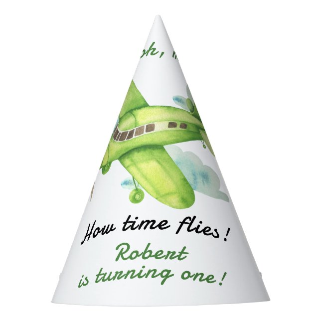 Chapéu De Festa Avião Meu Tempo Voa Viagem Primeiro Aniversário (Frente)