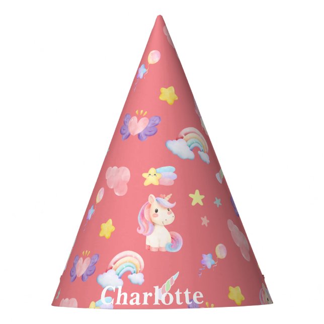Chapéu De Festa Balão-arco-íris de unicórnio rosa-claro (Frente)