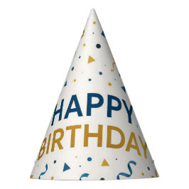 Chapéu De Festa Balões Azuis e Dourados Modernos Felizes Aniversár