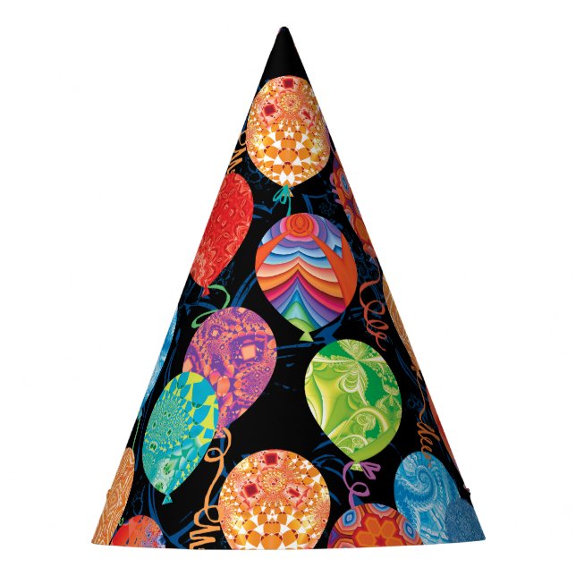 Chapéu De Festa Balões de aniversário modernos em preto (Frente)
