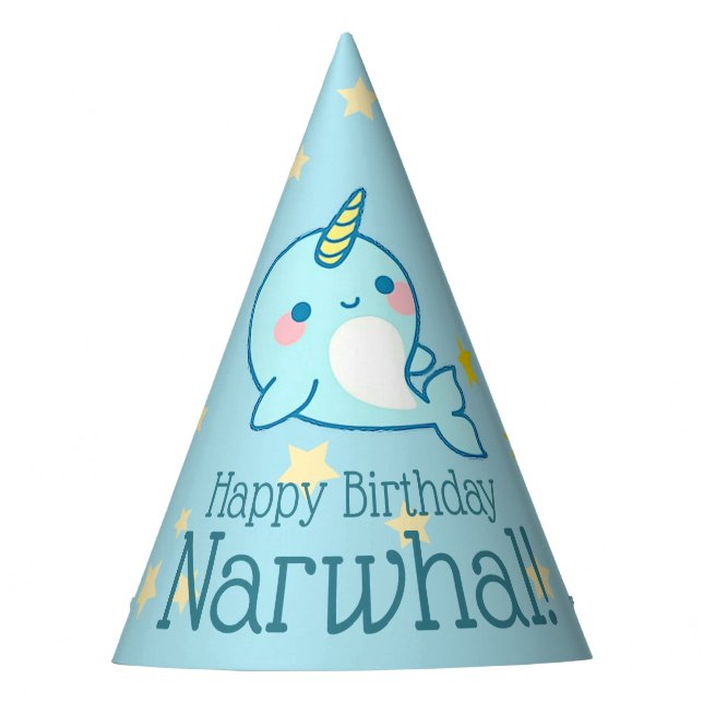 Chapéu De Festa Bebê Fofo Narval Personalizado com Estrelas (Frente)