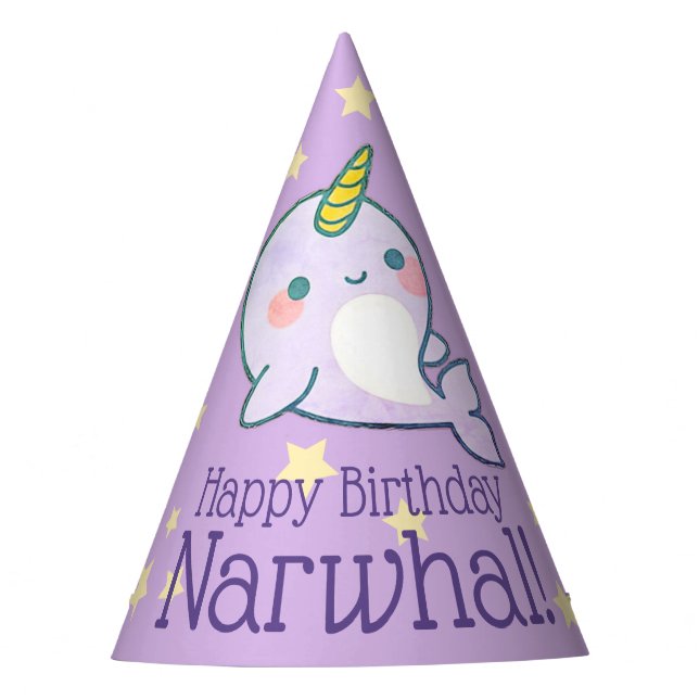 Chapéu De Festa Bebê Fofo Narval Personalizado com Estrelas (Frente)