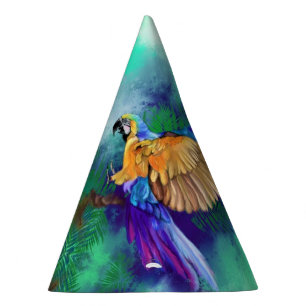 Chapéu De Festa Belo Papagaio Colorido - Arte de Aquarela Migrada 