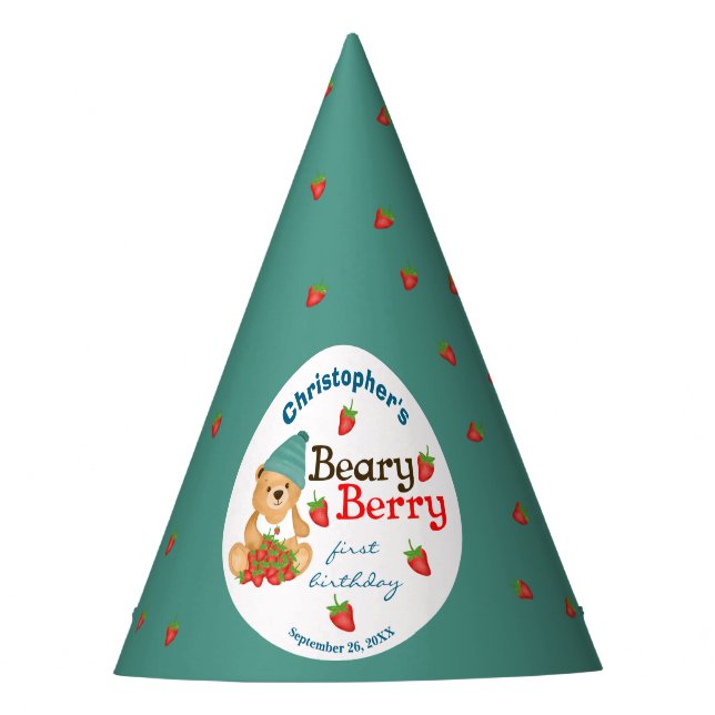 Chapéu De Festa Berry First Beary First Birthday Strawberry Cub (Frente)